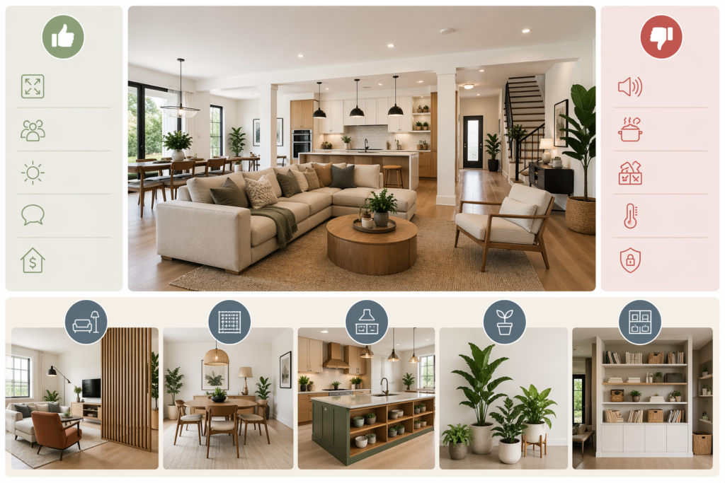 Open Layout Interiors: Pros, Cons & Design Tips