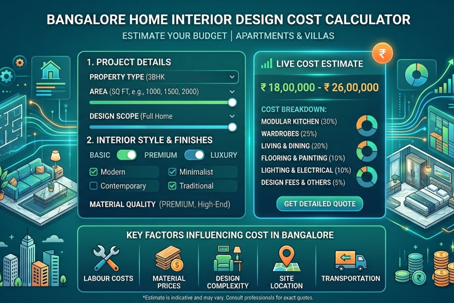Interior Design Cost Calculator for Bangalore Homes